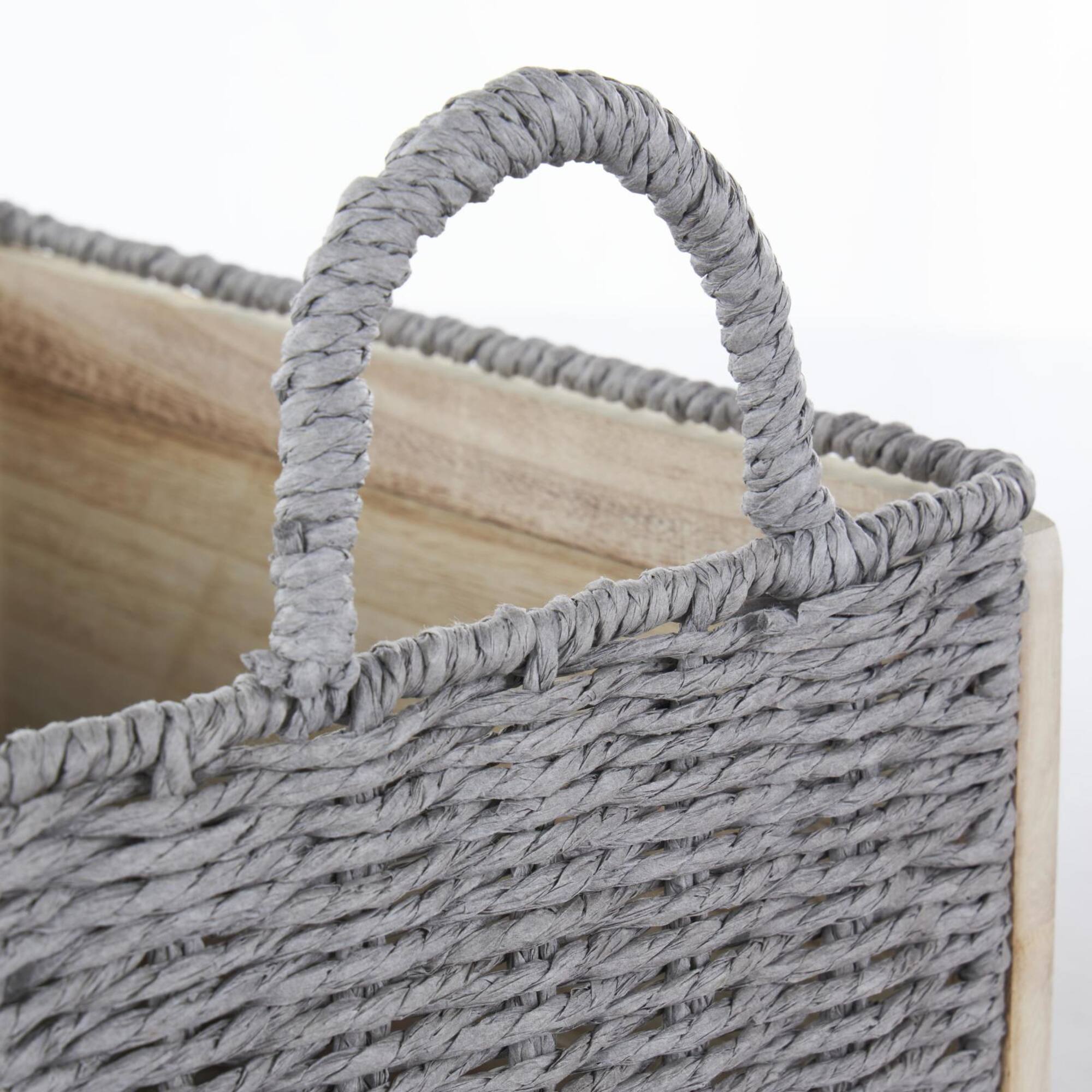Light Brown Rattan Woven Basket with Gray Rope Handles, 3ct.
